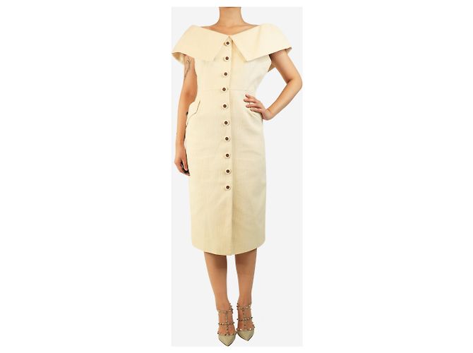 Autre Marque Cremefarbenes Tweed-Kleid mit Off-Shoulder-Ausschnitt - Größe UK 14 - Ansicht 4