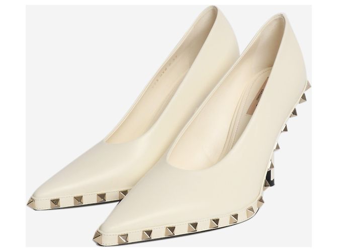 Valentino Cream Rockstud Leder Pumps - Größe EU 37 Roh - Ansicht 2