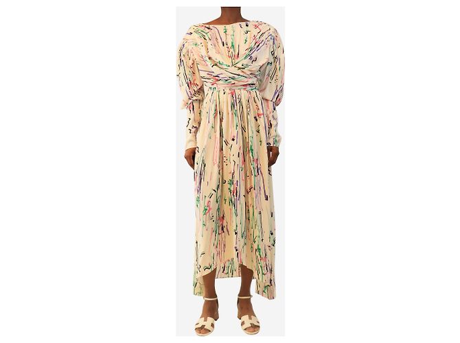Isabel Marant Midi-Kleid in Creme mit Scribble-Print - Größe UK 6 Roh - Ansicht 3