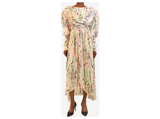 Isabel Marant Midi-Kleid in Creme mit Scribble-Print - Größe UK 6 Roh - Ansicht 6