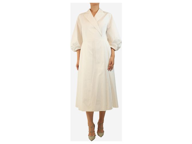 Autre Marque Vestido midi de algodón blanco - talla UK 16 - vista 3