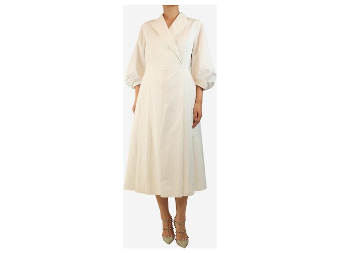 Autre Marque Vestido midi de algodón blanco - talla UK 16 - vista 4