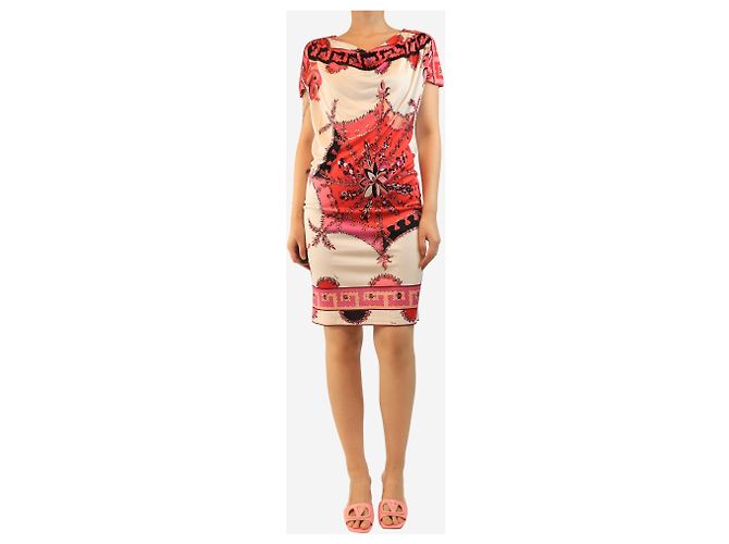 Emilio Pucci Vestido estampado rosa con cinturón - talla UK 10 - vista 4