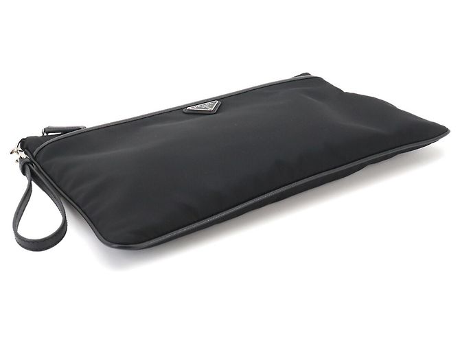 Clutch in nylon e pelle Saffiano Prada Nero - vista 4