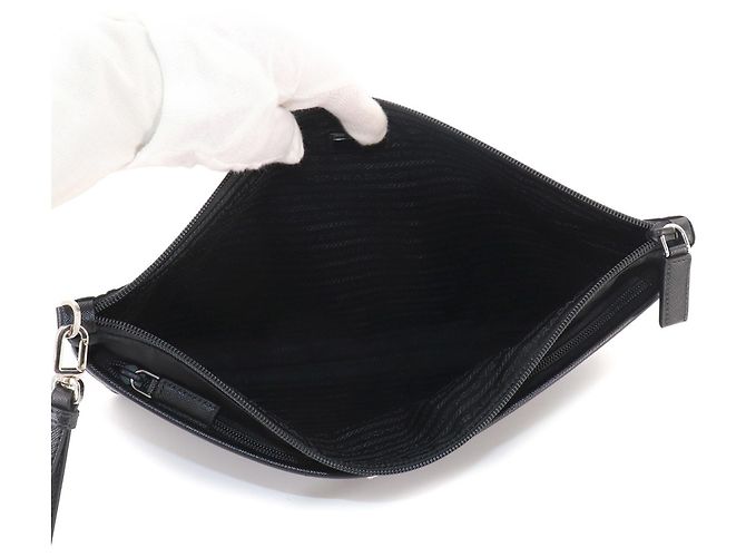 Clutch in nylon e pelle Saffiano Prada Nero - vista 6