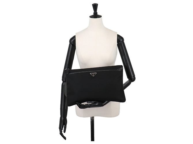 Clutch in nylon e pelle Saffiano Prada Nero - vista 9