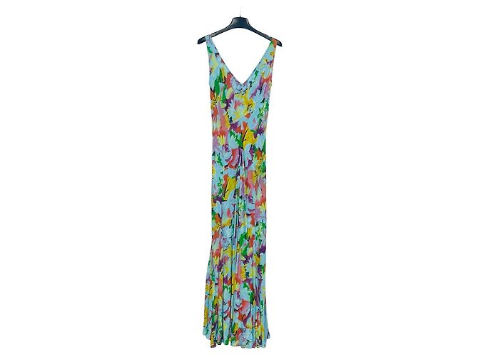 Escada Maxikleid mit floralem Print Pink Rot Mehrfarben Grün Gelb Hellblau - Ansicht 2