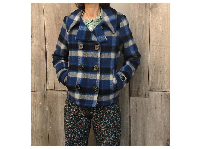 Autre Marque Fidelity by Gerald & Stewart Karierter Pea Coat Blau/Schwarz - Ansicht 2