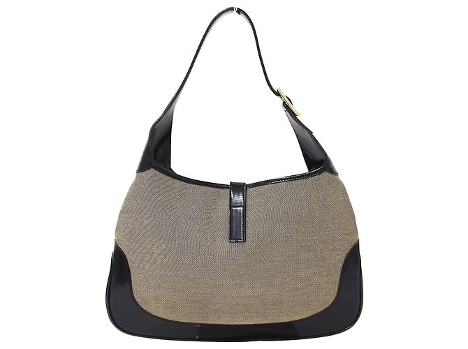 Borsa a Spalla Gucci Jackie Canvas Nero Beige - vista 2
