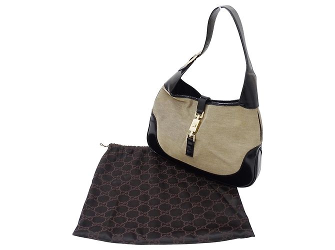 Borsa a Spalla Gucci Jackie Canvas Nero Beige - vista 7