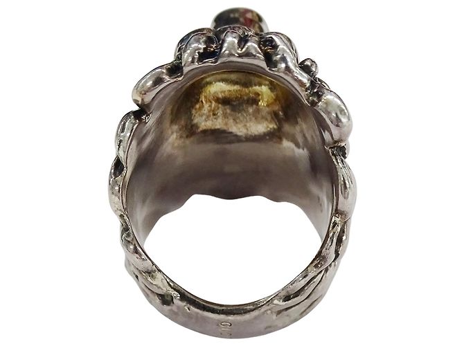 Anello Gucci a fascia con testa di leone nero e argento - vista 4