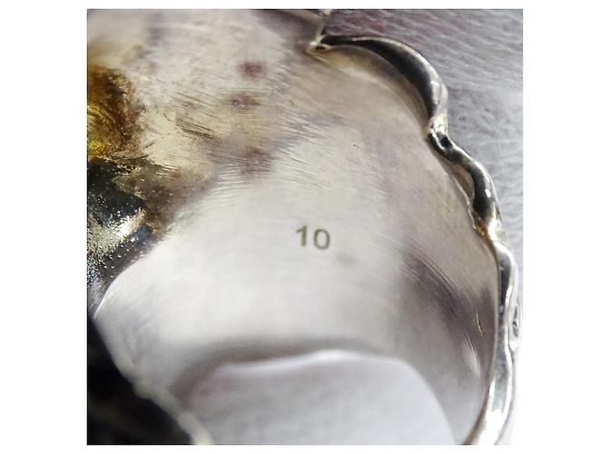 Anello Gucci a fascia con testa di leone nero e argento - vista 7