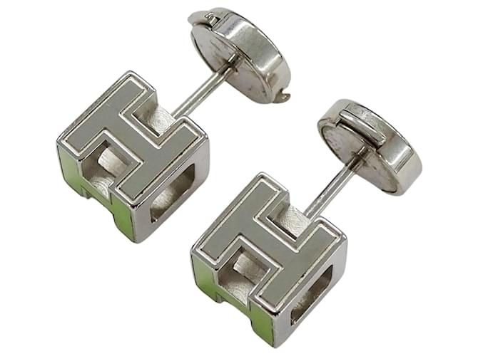 Hermès Orecchini a lobo Hermes Cage d'H H-Cube Verde e Argento - vista 5