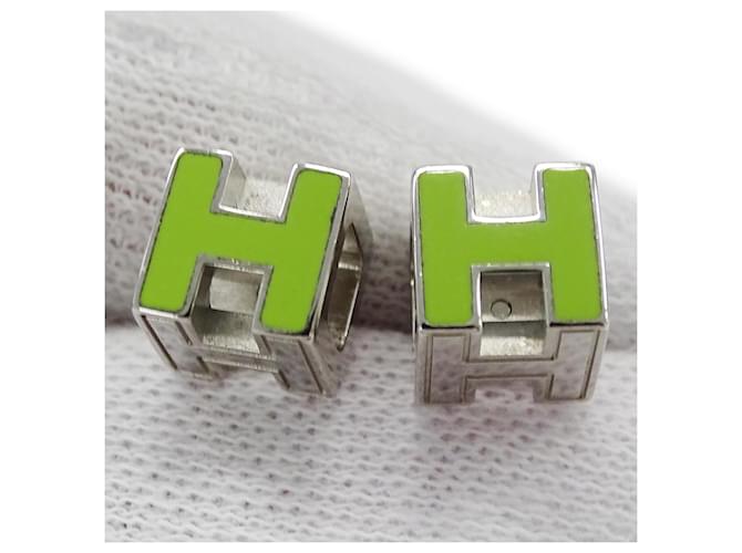 Hermès Orecchini a lobo Hermes Cage d'H H-Cube Verde e Argento - vista 8