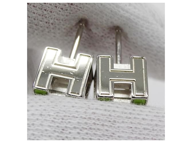 Hermès Orecchini a lobo Hermes Cage d'H H-Cube Verde e Argento - vista 9