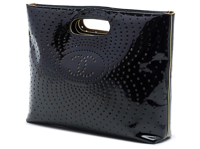 Tote Chanel Black CC Perforated Patent Nero - vista 2