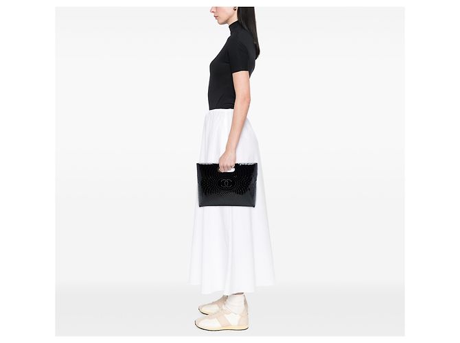 Tote Chanel Black CC Perforated Patent Nero - vista 6