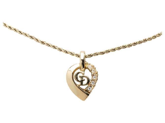 Collana Dior Gold con pendente a cuore CD in strass placcato oro D'oro - vista 2