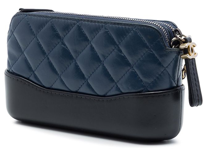 Clutch Chanel Gabrielle Blue Bicolor in pelle di vitello invecchiata con doppia zip e catena Blu navy - vista 2