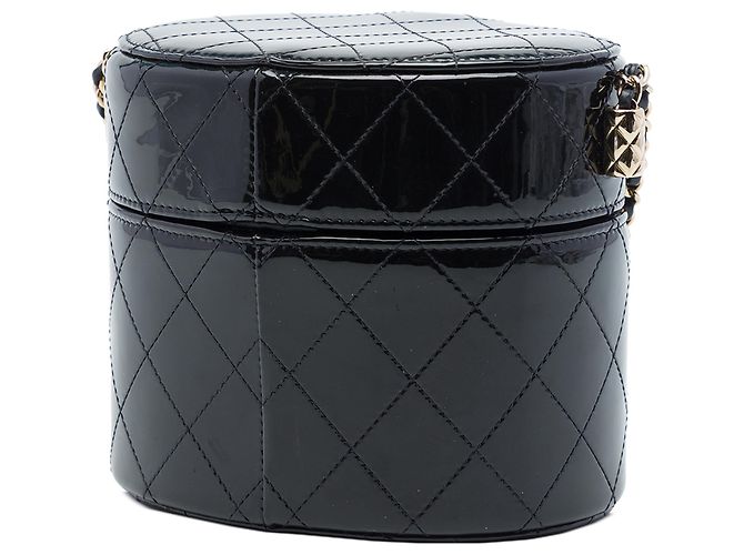 Clutch Vanity Chanel Black CC Trapuntata Vernice con Catena Nero - vista 2