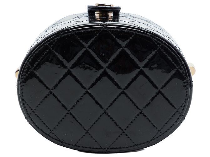 Clutch Vanity Chanel Black CC Trapuntata Vernice con Catena Nero - vista 3