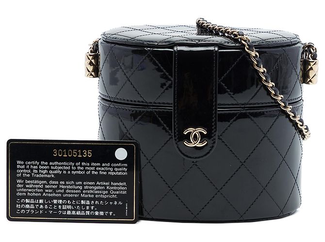Clutch Vanity Chanel Black CC Trapuntata Vernice con Catena Nero - vista 7