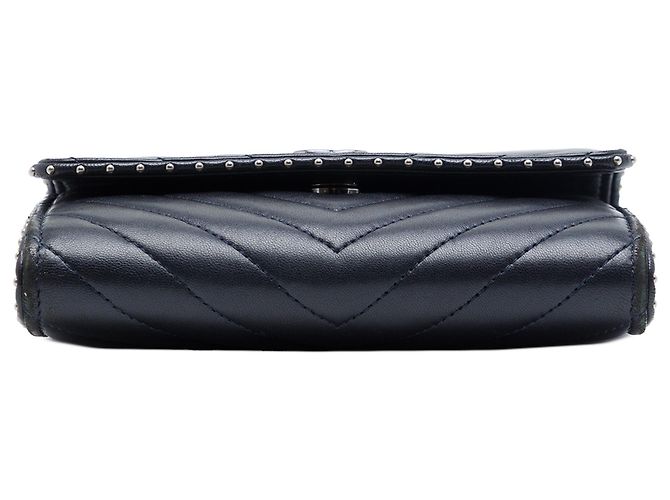 Chanel Blue CC Chevron Lammfell Wallet On Chain mit Nieten Blau Marineblau - Ansicht 3