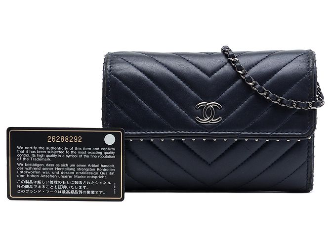 Chanel Blue CC Chevron Lammfell Wallet On Chain mit Nieten Blau Marineblau - Ansicht 7