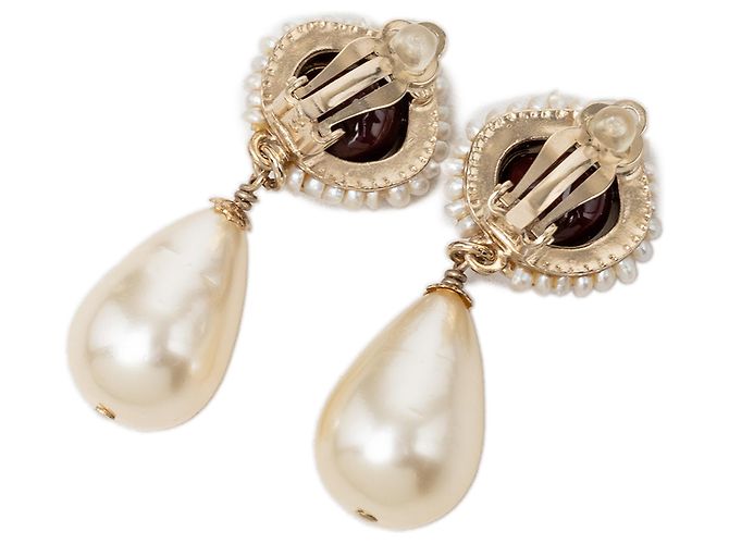 Brincos de pressão Chanel Gold Gold Plated Faux Pearl Drop Dourado - vista 2