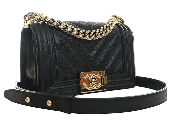 Chanel Black Small Chevron Caviar Boy Flap Nero - vista 7