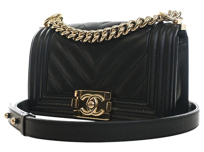 Chanel Black Small Chevron Caviar Boy Flap Nero - vista 8