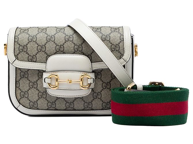 Gucci Beige Small GG Supreme Web Horsebit 1955 Crossbody - vista 8