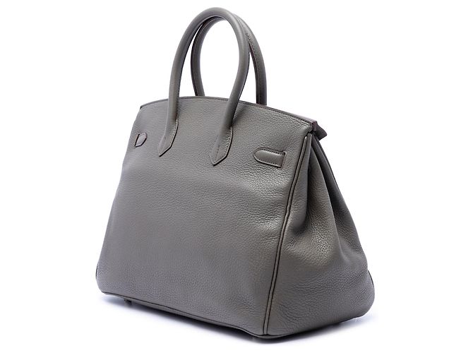 Hermès Gray Clemence Birkin Retourne 35 Marrone Grigio antracite - vista 2