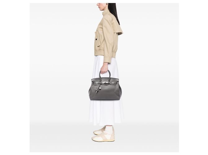 Hermès Gray Clemence Birkin Retourne 35 Marrone Grigio antracite - vista 6