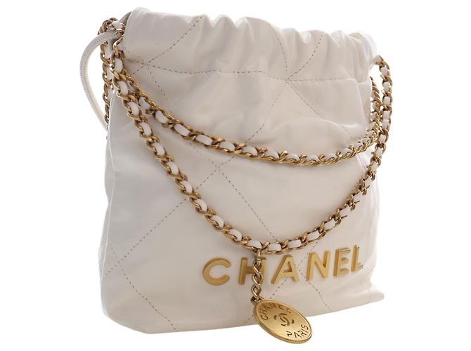 Chanel Mini Hobo 22 in pelle di vitello lucida bianca Bianco - vista 2