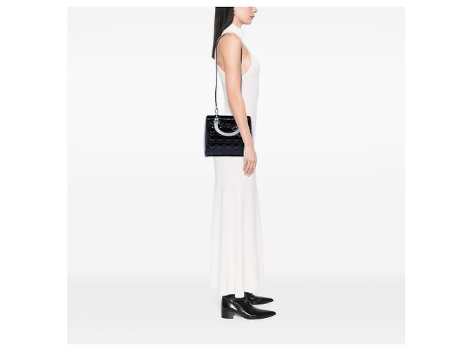 Dior Black Medium Patent Cannage Lady Dior Nero - vista 6