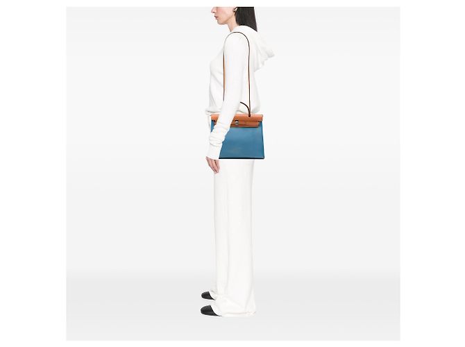 Hermès Blue Toile Herbag Zip 31 - vista 7