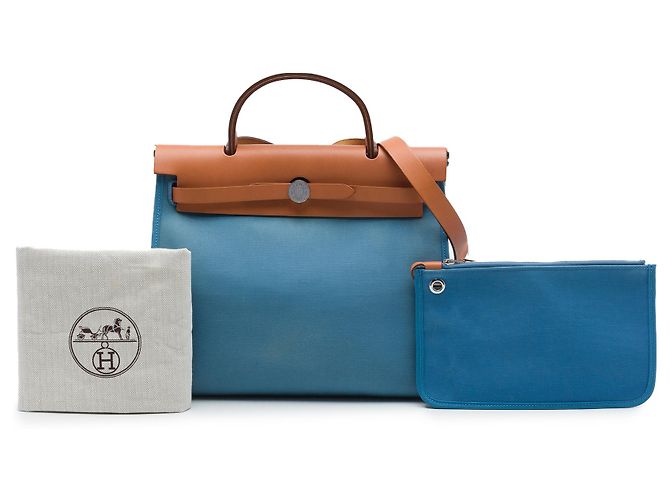 Hermès Blue Toile Herbag Zip 31 - vista 8