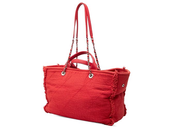 Tote Deauville Chanel Red Medium CC Quilted Canvas Double Face Rosso - vista 2
