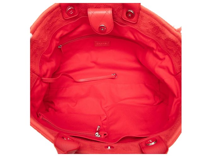 Tote Deauville Chanel Red Medium CC Quilted Canvas Double Face Rosso - vista 4