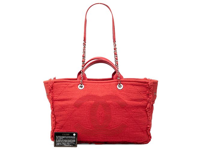 Tote Deauville Chanel Red Medium CC Quilted Canvas Double Face Rosso - vista 7