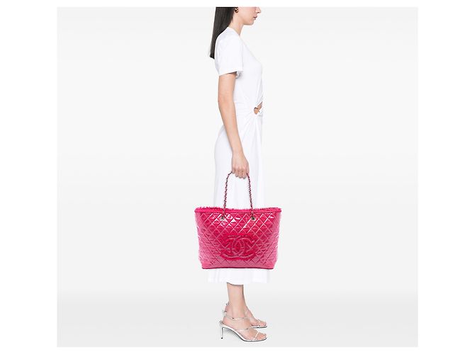 Chanel Pink Large Quilted Tweed und PVC Funny Tote - Ansicht 6