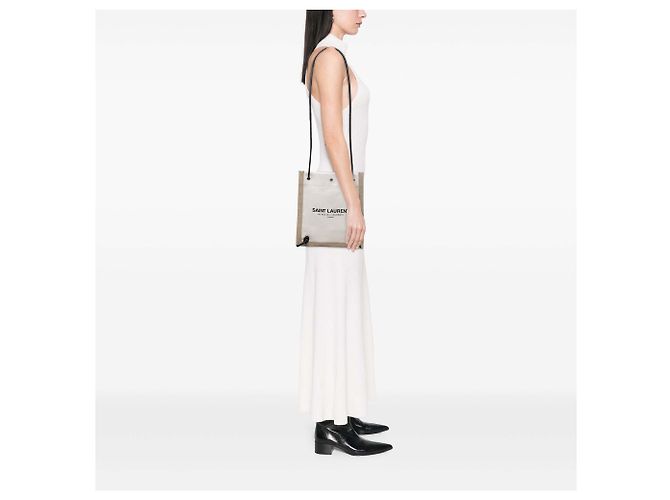 Borsa a tracolla convertibile Saint Laurent Universite in tela marrone Beige - vista 7