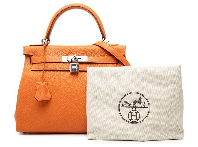 Hermès Orange Clemence Kelly Retourne 28 Arancione - vista 9