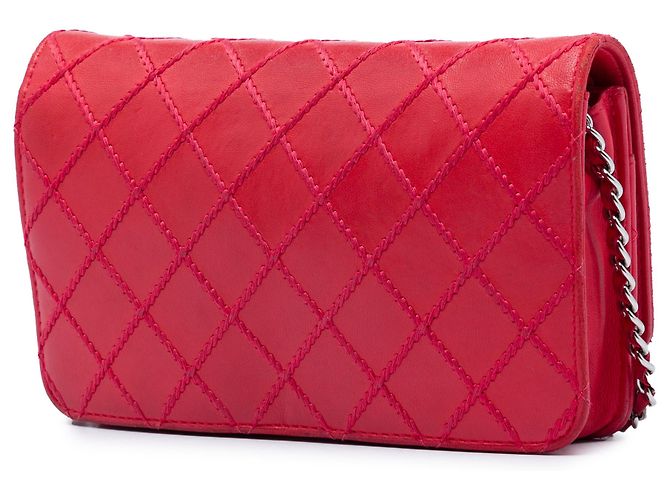 Chanel Red CC Lammleder Wild Stitch Wallet on Chain Rot - Ansicht 2