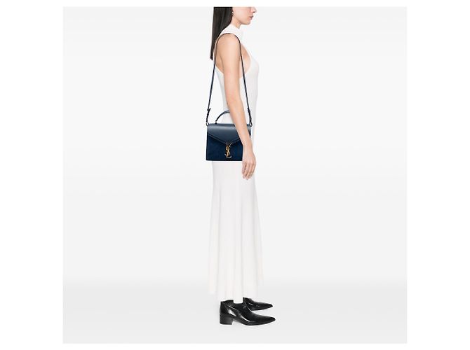 Cassandra Borsa a mano Saint Laurent Classic Monogram in pelle di vitello e scamosciato blu, misura Medium Blu navy - vista 5