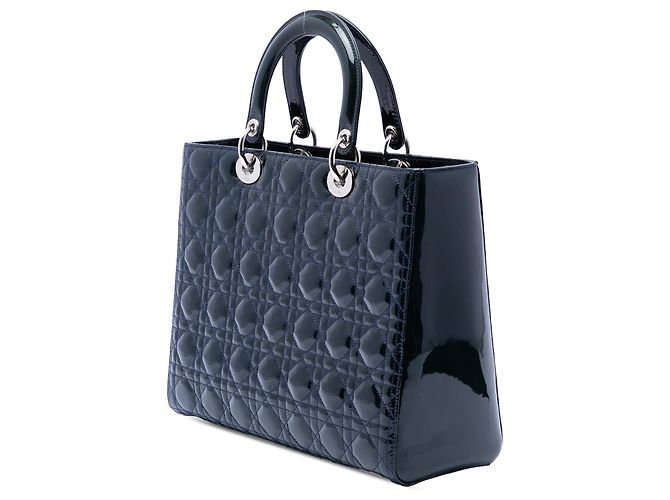 Lady Dior Cannage in vernice blu, grande Blu navy - vista 2