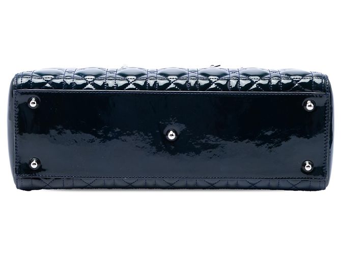 Lady Dior Cannage in vernice blu, grande Blu navy - vista 3