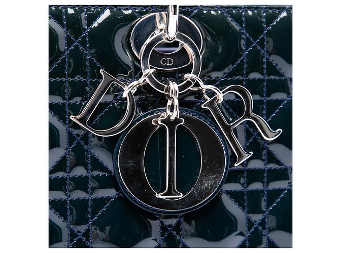 Lady Dior Cannage in vernice blu, grande Blu navy - vista 5