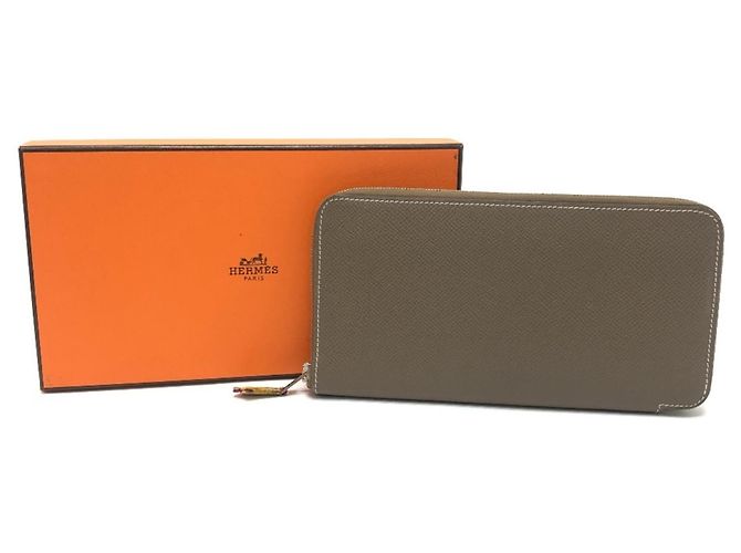 Cartera larga Azap Hermès en piel Epsom Castaño Gris pardo - vista 16